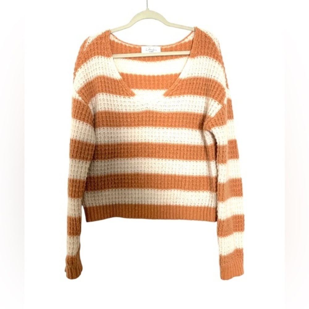 L'Academie V-Neck Sweater Stripped Orange White